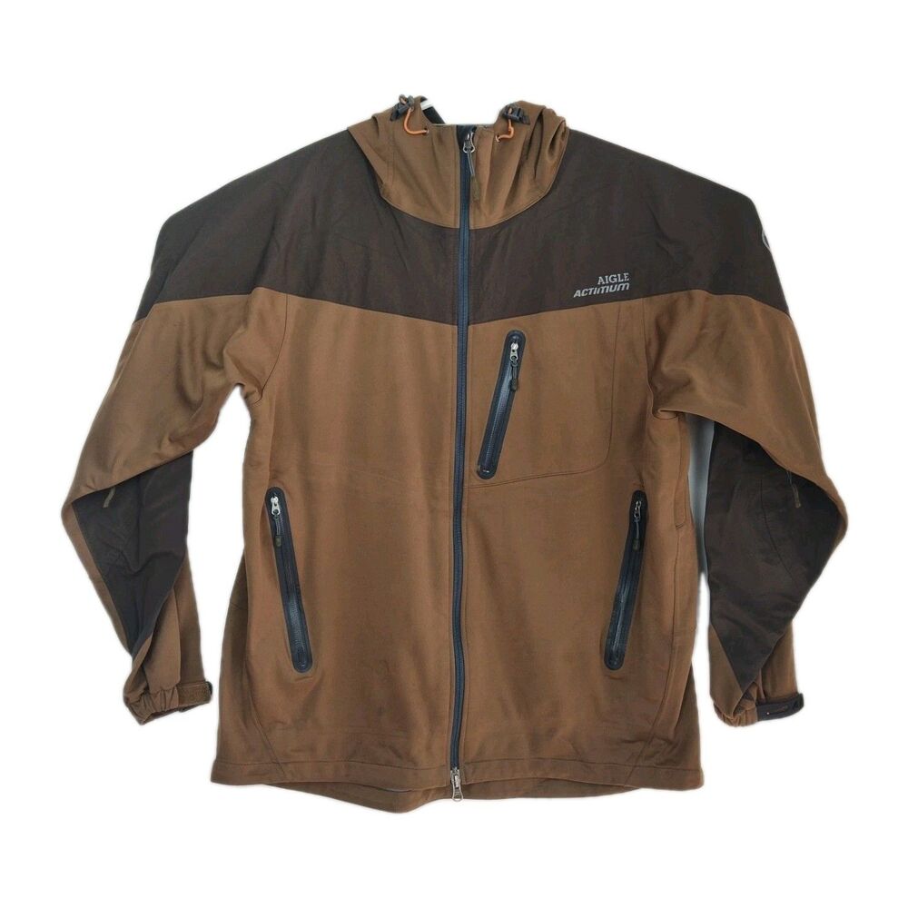 Aigle‎ Actimum Full-Zip Jacket Men's L Brown Hooded Zipped Pockets Zip Underarms